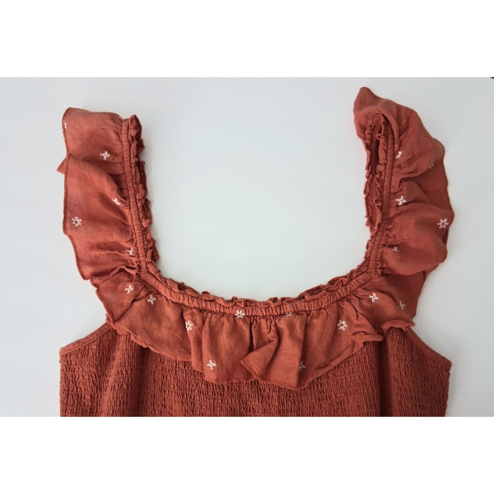 Old Navy Maxi Dress Medium Tall Orange Smocked Embroidered Tiered Cottagecore - Picture 3 of 12